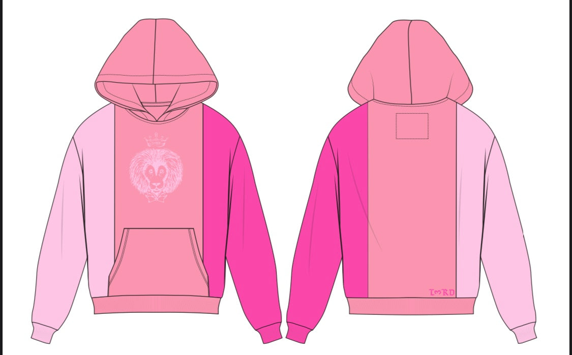 3-tone pink L3RD lion logo hoodie showcasing bold color blocking and unique design, perfect for street style.