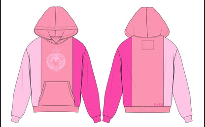 3-tone pink L3RD lion logo hoodie showcasing bold color blocking and unique design, perfect for street style.