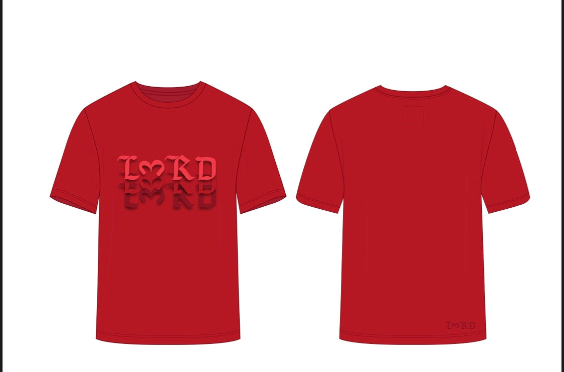 L3RD logo tee in red featuring shadowed graphic design, offering urban style and everyday comfort.